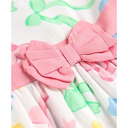 Babyhug Poplin Woven Sleeveless Frock With Bow Print & Applique - White