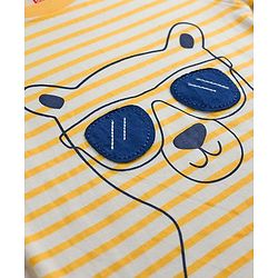 Babyhug Cotton Knit Half Sleeves Striped & Bear Printed T-Shirt & Pyjama Night Suit With Patch - Orange & Navy Blue