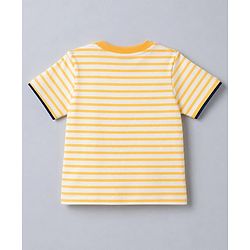 Babyhug Cotton Knit Half Sleeves Striped & Bear Printed T-Shirt & Pyjama Night Suit With Patch - Orange & Navy Blue