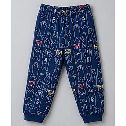 Babyhug Cotton Knit Half Sleeves Striped & Bear Printed T-Shirt & Pyjama Night Suit With Patch - Orange & Navy Blue