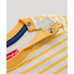 Babyhug Cotton Knit Half Sleeves Striped & Bear Printed T-Shirt & Pyjama Night Suit With Patch - Orange & Navy Blue