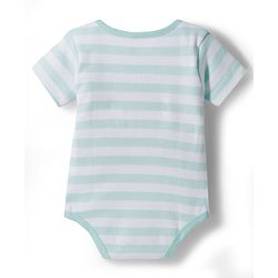 Babyhug 100% Cotton Knit Half Sleeves Striped Onesie with Tiger Patch - Multicolor