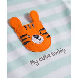 Babyhug 100% Cotton Knit Half Sleeves Striped Onesie with Tiger Patch - Multicolor