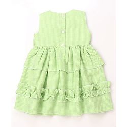 Babyhug Cotton Woven Sleeveless Checked Frock With Bow Applique - Light Green