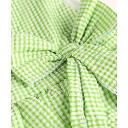 Babyhug Cotton Woven Sleeveless Checked Frock With Bow Applique - Light Green