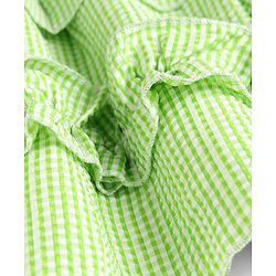 Babyhug Cotton Woven Sleeveless Checked Frock With Bow Applique - Light Green