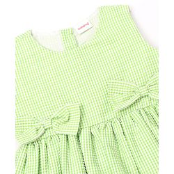 Babyhug Cotton Woven Sleeveless Checked Frock With Bow Applique - Light Green