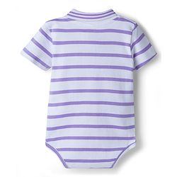Babyhug 100% Cotton Knit Half Sleeves Striped Onesie with Giraffe Patch Detailing - Multicolor