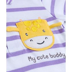 Babyhug 100% Cotton Knit Half Sleeves Striped Onesie with Giraffe Patch Detailing - Multicolor