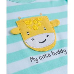 Babyhug 100% Cotton Knit Half Sleeves Striped Onesie with Giraffe Patch Detailing - Multicolor