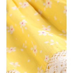 Babyhug 100% Cotton Woven Half Frill Sleeves Floral Printed Frock With Bow Applique & Lace Detailing - Yellow
