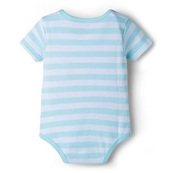 Babyhug 100% Cotton Knit Half Sleeves Striped Onesie with Cap & Animal Print - Multicolor