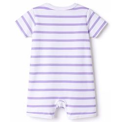 Babyhug 100% Cotton Interlock Knit Half Sleeves Striped Romper With Bear Print - Multicolor