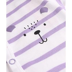 Babyhug 100% Cotton Interlock Knit Half Sleeves Striped Romper With Bear Print - Multicolor