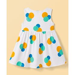 Babyhug Woven Sleeveless Frock with Polka Dot Print & Bow Applique - Multicolor