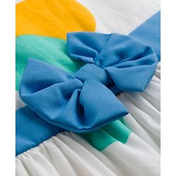 Babyhug Woven Sleeveless Frock with Polka Dot Print & Bow Applique - Multicolor