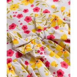 Babyhug Rayon Woven Half Sleeves  Floral Printed Frock with Bow Applique- Yellow