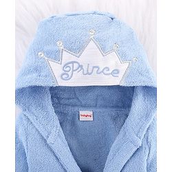 Babyhug Knit Terry Microfiber Unisex Bath Robe With Hood & Prince Embroidery - Blue