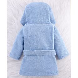 Babyhug Knit Terry Microfiber Unisex Bath Robe With Hood & Prince Embroidery - Blue