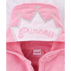 Babyhug Microfiber Knit Full Sleeves Princess   Embroidered Terry Hooded Bath Robe - Pink