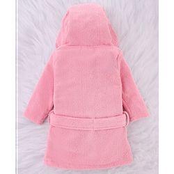 Babyhug Microfiber Knit Full Sleeves Princess   Embroidered Terry Hooded Bath Robe - Pink