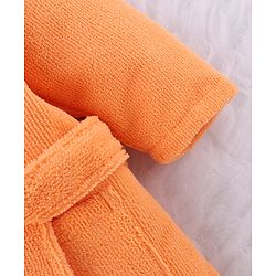 Babyhug Knit Microfiber Tiger Print Unisex Terry Bath Robe With Hood & Embroidery - Orange
