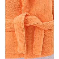 Babyhug Knit Microfiber Tiger Print Unisex Terry Bath Robe With Hood & Embroidery - Orange