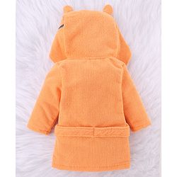Babyhug Knit Microfiber Tiger Print Unisex Terry Bath Robe With Hood & Embroidery - Orange
