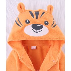 Babyhug Knit Microfiber Tiger Print Unisex Terry Bath Robe With Hood & Embroidery - Orange