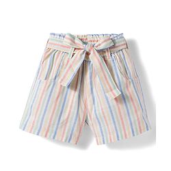 Babyhug Seer-Sucker Woven Half Sleeves Striped Top & Shorts Set With Belt - Multicolor