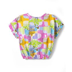 Babyhug Single Jersey Knit Half Sleeves Printed Top & Denim Shorts Set - Multicolor