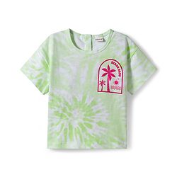 Babyhug Single Jersey Knit Half Sleeves Top & Denim Shorts Set With Beach Print - Light Green & Blue