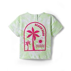 Babyhug Single Jersey Knit Half Sleeves Top & Denim Shorts Set With Beach Print - Light Green & Blue