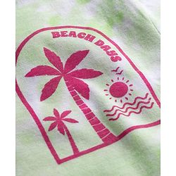 Babyhug Single Jersey Knit Half Sleeves Top & Denim Shorts Set With Beach Print - Light Green & Blue