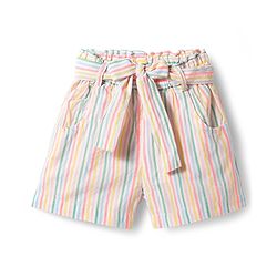 Babyhug Seer-Sucker Woven Half Sleeves Striped Top & Shorts Set With Belt - Multicolor