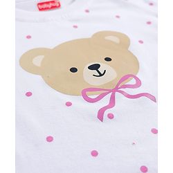Babyhug Cotton Knit Half Sleeves T-Shirt & Shorts Night Suit with Bear Print & Bow Applique - Pink & White