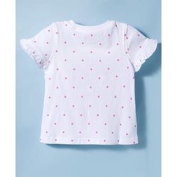 Babyhug Cotton Knit Half Sleeves T-Shirt & Shorts Night Suit with Bear Print & Bow Applique - Pink & White