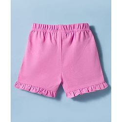 Babyhug Cotton Knit Half Sleeves T-Shirt & Shorts Night Suit with Bear Print & Bow Applique - Pink & White