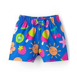 Babyhug Cotton Knit Half Sleeves Co-ords T-Shirt & Shorts Night Suit with Tropical Theme Print - Blue