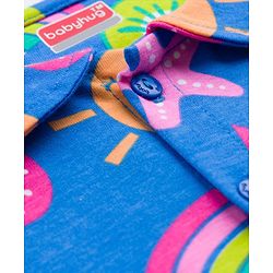 Babyhug Cotton Knit Half Sleeves Co-ords T-Shirt & Shorts Night Suit with Tropical Theme Print - Blue