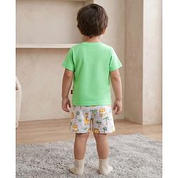 Babyhug Cotton Knit Half Sleeves Animal Printed T-Shirt & Shorts Night Suit - Light Green