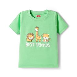 Babyhug Cotton Knit Half Sleeves Animal Printed T-Shirt & Shorts Night Suit - Light Green