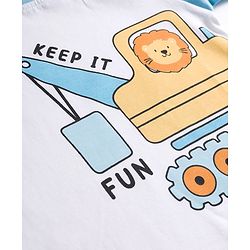 Babyhug Cotton Knit Half Raglan Sleeves T-Shirt & Shorts Night Suit with Crane Print - White