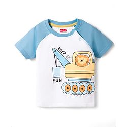 Babyhug Cotton Knit Half Raglan Sleeves T-Shirt & Shorts Night Suit with Crane Print - White