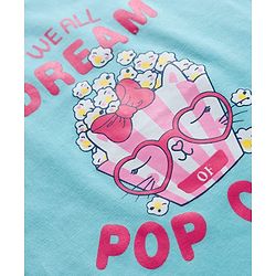 Babyhug Cotton Knit Half Sleeves Popcorn Printed T-Shirt & Shorts Night Suit With Polka Dots Print - Light Blue & Pink