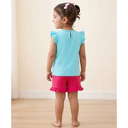 Babyhug Cotton Knit Half Sleeves Popcorn Printed T-Shirt & Shorts Night Suit With Polka Dots Print - Light Blue & Pink