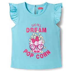 Babyhug Cotton Knit Half Sleeves Popcorn Printed T-Shirt & Shorts Night Suit With Polka Dots Print - Light Blue & Pink