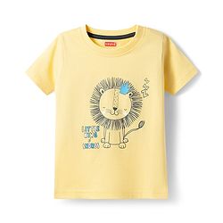 Babyhug Cotton Knit Half Sleeves T-Shirt & Shorts Night Suit with Lion Print - Yellow