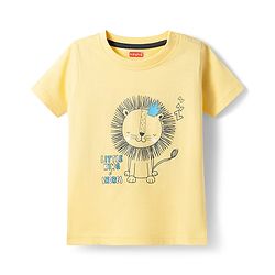 Babyhug Cotton Knit Half Sleeves T-Shirt & Shorts Night Suit with Lion Print - Yellow