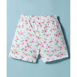 Babyhug Cotton Knit Half Sleeves Front Open Co-ords Top & Shorts Night Suit with Floral Print - White